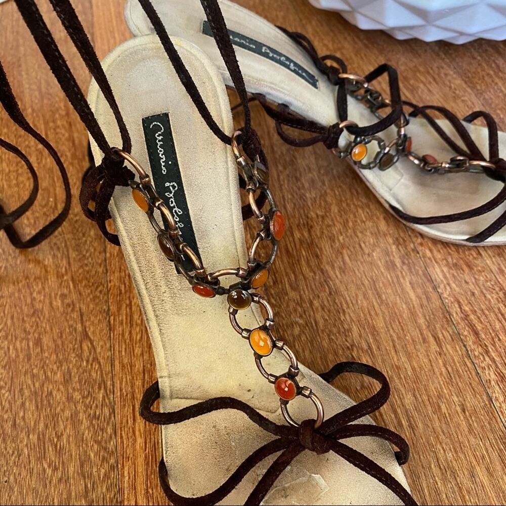 MARIO BOLOGUA suede strap heels, rose gold metal US Size 8 - Picture 2 of 8